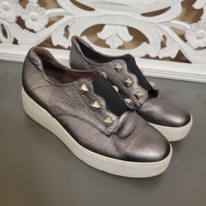 Silver and Black Sneakers with Textured Leather and Thick Sole